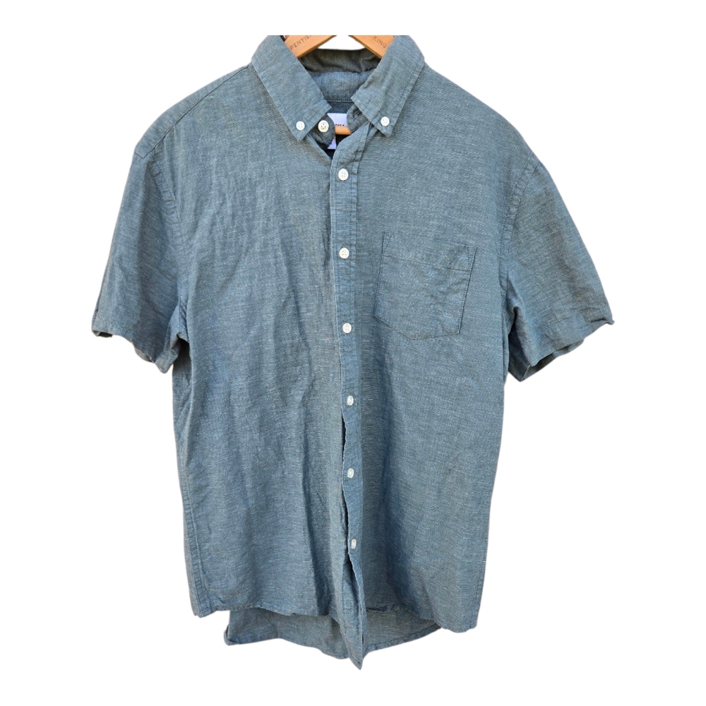 Sonoma Mens Short Sleeve Button Down Shurt Cotton Linen Size Medium Sage Green